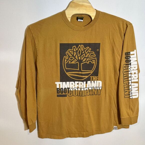 Vintage Timberland Boot Co Men's XXL Yellow Long Sleeve‎ Graphic T Shirt Y2K USA - Picture 1 of 10